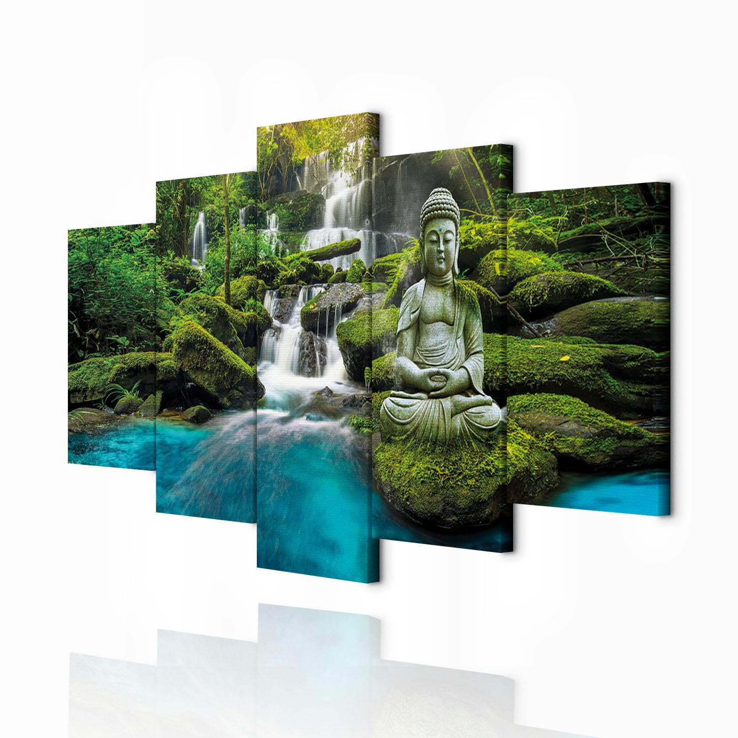 decomonkey Wandbilder Buddha 200x100 cm 5 Teilig Wandbild Groß Wohnzimmer
