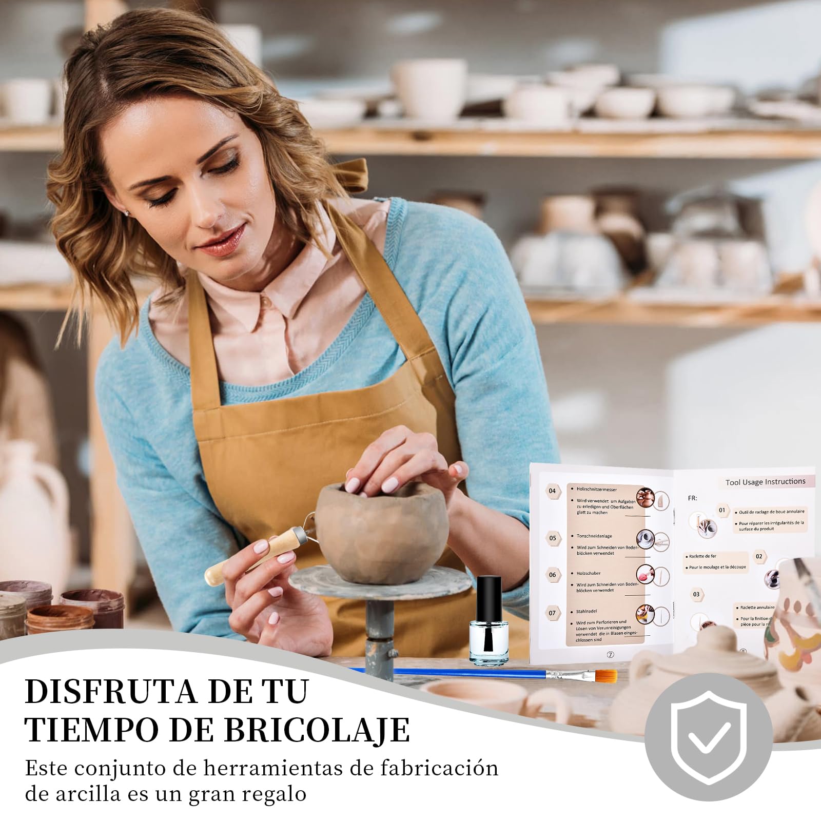 Herenear Kit Arcilla Secado al Aire Blanca, Kit de Cerámica para Principiantes, Ceramica Secado al Aire, Pinturas y Accesorios, Regalos para Amantes de la Artesanía (Kit de Cerámica)