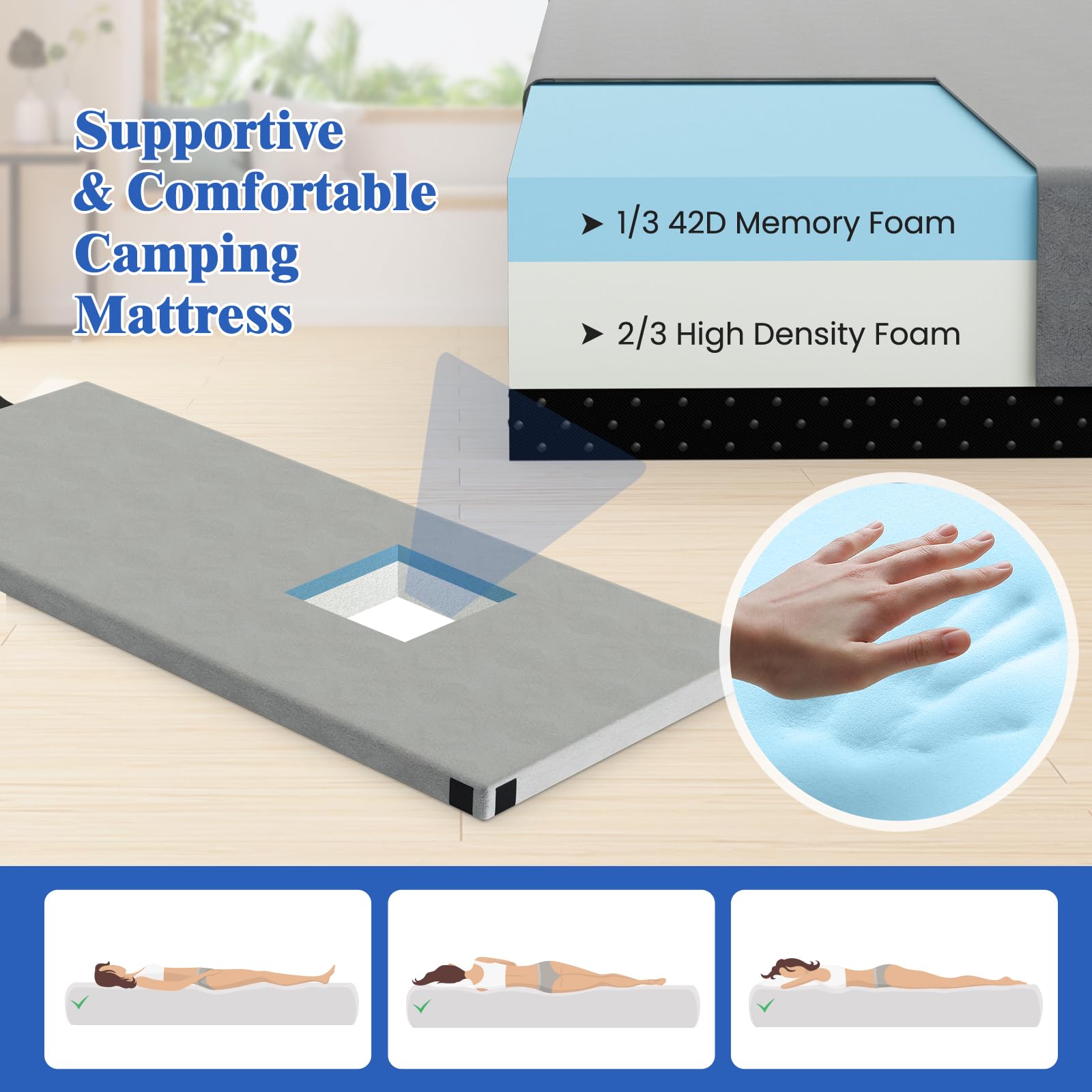 SOARS Matelas Pliable 1/2 Personnes, Matelas Camping Portable en Mousse à Mémoire de Forme Douce et Confortable, Surface Imperméable, pour Camping, Voiture, Voyage
