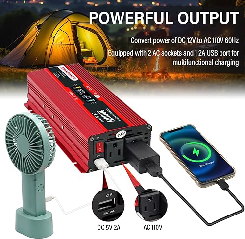 Miniatura 5 de Inversor de corriente para automóvil de 12 V a 110 V 1000 W2000 W (pico) Inversores de potencia para vehículos, camiones, hogar, con dos salidas de