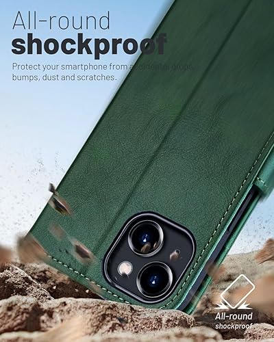 Miniatura 48 de OCASE Funda de piel sintética compatible con iPhone 15, con tarjetero y función atril con bloqueo RFID [carcasa interior de TPU a prueba de golpes]