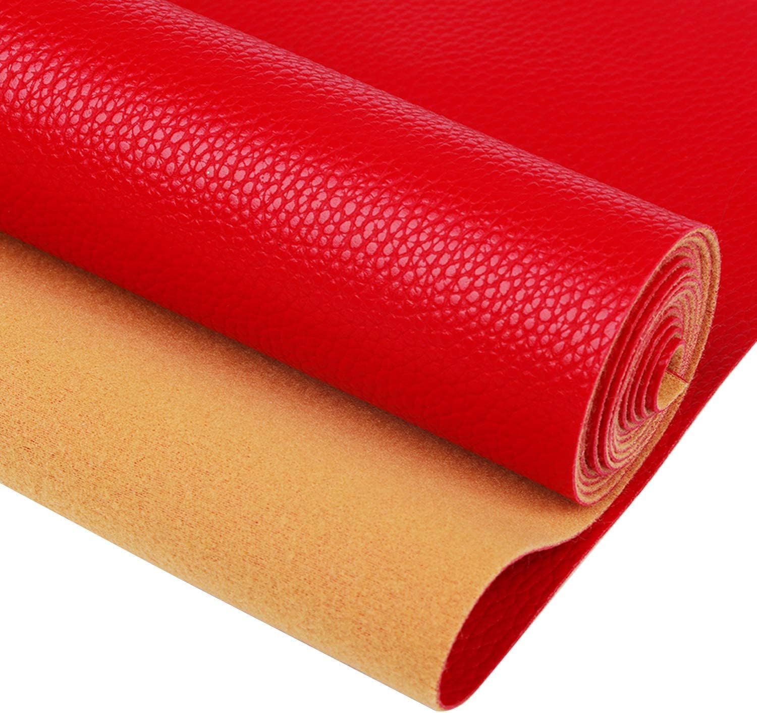 RAGAN Solid Color Faux Leather Sheets( 7.8 "X 53" ), Leather Fabric is Perfect for Leather Earrings and DIY Projects (Red)