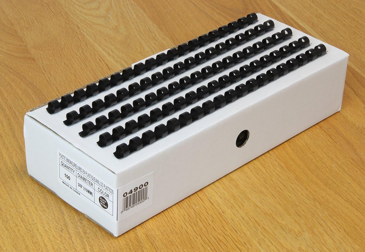 USI Black Plastic Binding Combs, 19 Hole, 0.375 Inch, 55 Sheet Capacity, 100-Pack