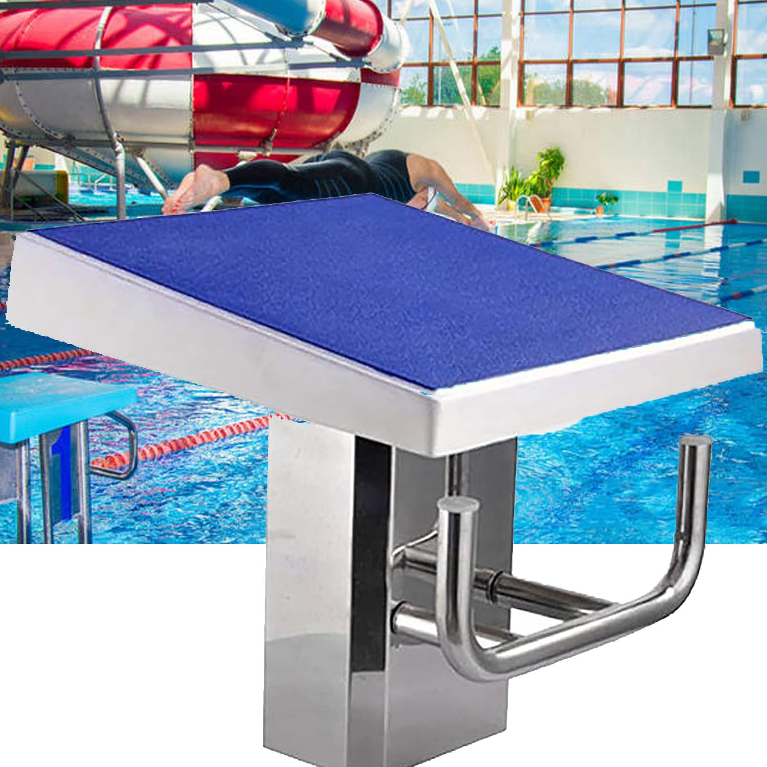 Plongeoir robuste en acier inoxydable pour piscines - Plateforme de saut antidérapante, natation intérieure, taille B - Idéal pour la pratique et l'entraînement au plongeon en toute sécurité