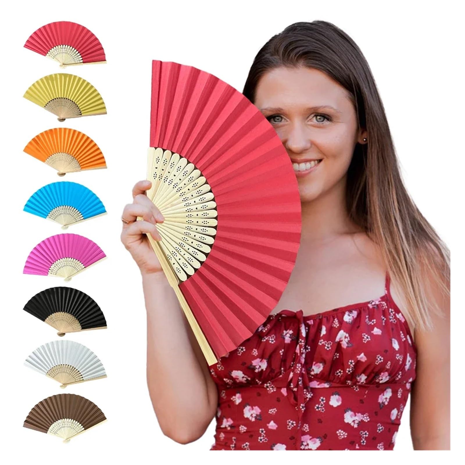 Papier-Faltfächer 20PC Handfächer Bambus Papierfächer Faltbare Fächer Einfarbig Hochzeitsdekoration Fächer DIY Gastgeschenk for Hochzeit Geburtstag Sommerparty(Rose Red)