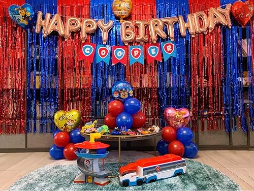 Miniatura 7 de Paquete de 4 cortinas de flecos de papel aluminio azul de 3.28 x 8.2 pies, cortina de telón de fondo para puerta de oropel para cumpleaños, boda,