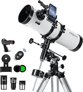 Telescope 130EQ Astronomical Reflector Telescopes - Manual Equatorial Telescope for Adults Astronomy. Comes with 2X Barlow Lens Phone Adapter and Moon Filter, Wireless Control