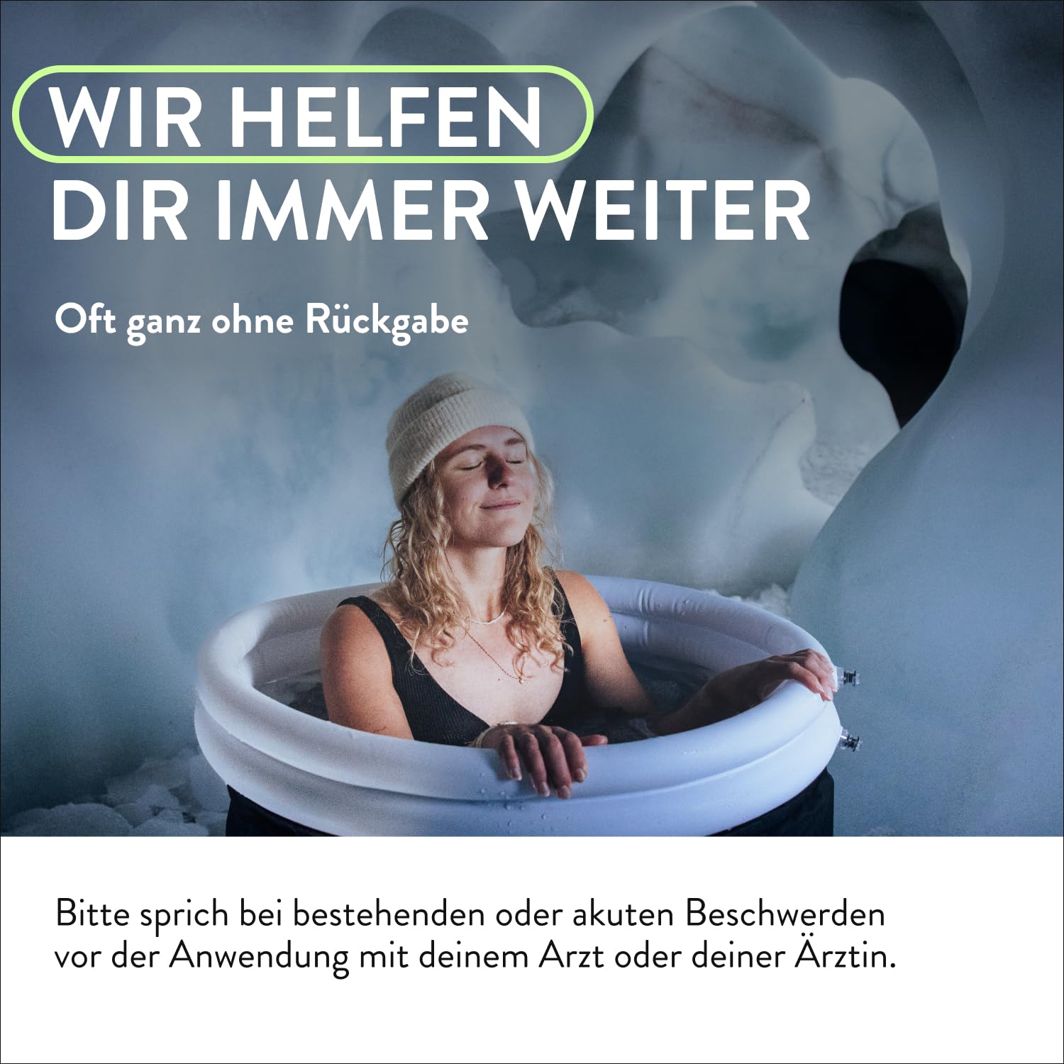 Premium Eisbad Eistonne Ø 75 cm (340 L) – 6-lagig isoliert für Eisbaden | Für Zuhause & Outdoor inkl. Isolierabdeckung & Tragetasche