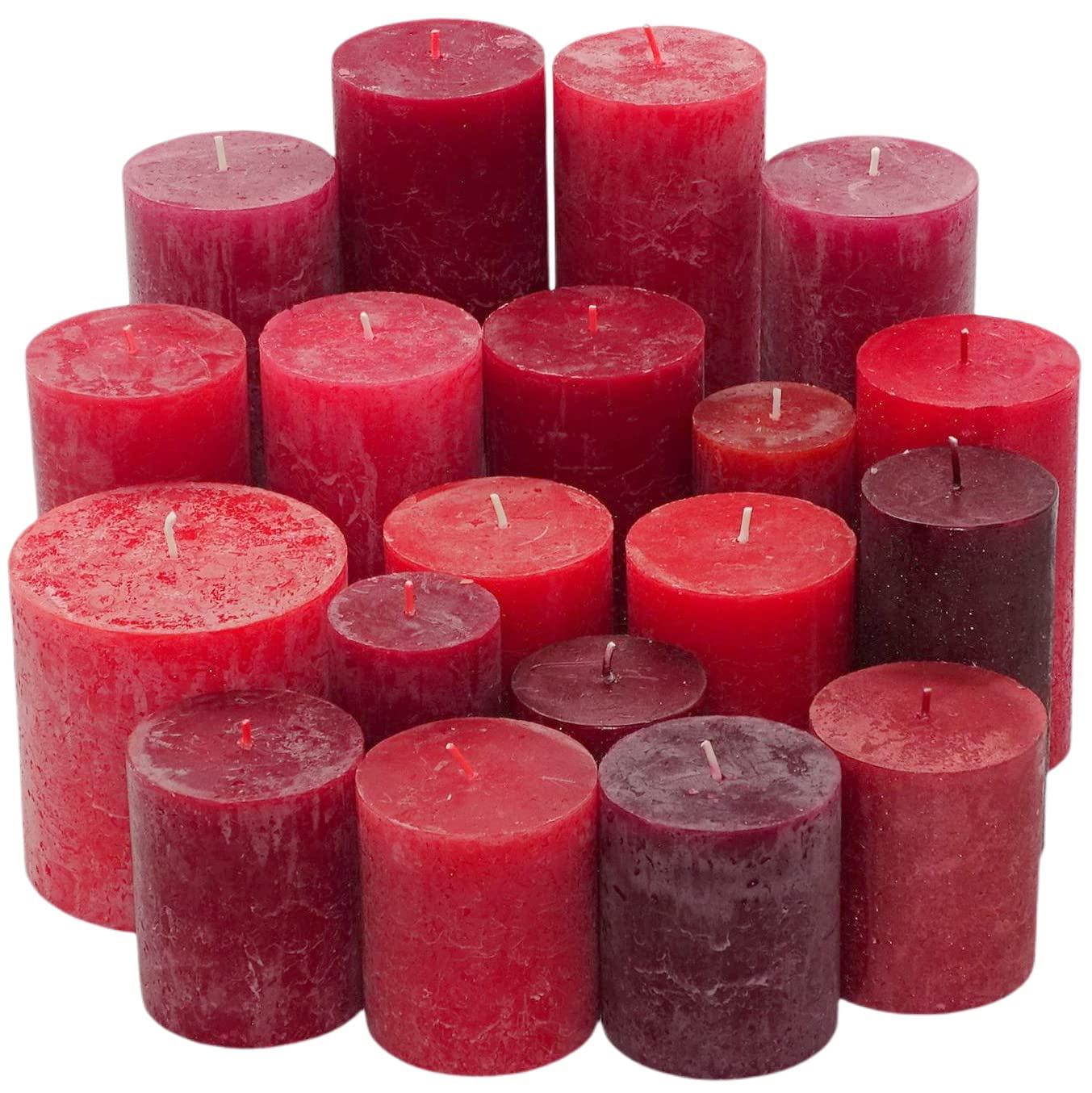 6 kg Rustic Stumpenkerzen durchgefärbt Rustik Qualität Kerzen Set Kerzenpaket Mix gemischt nach Farben (Rot 07)