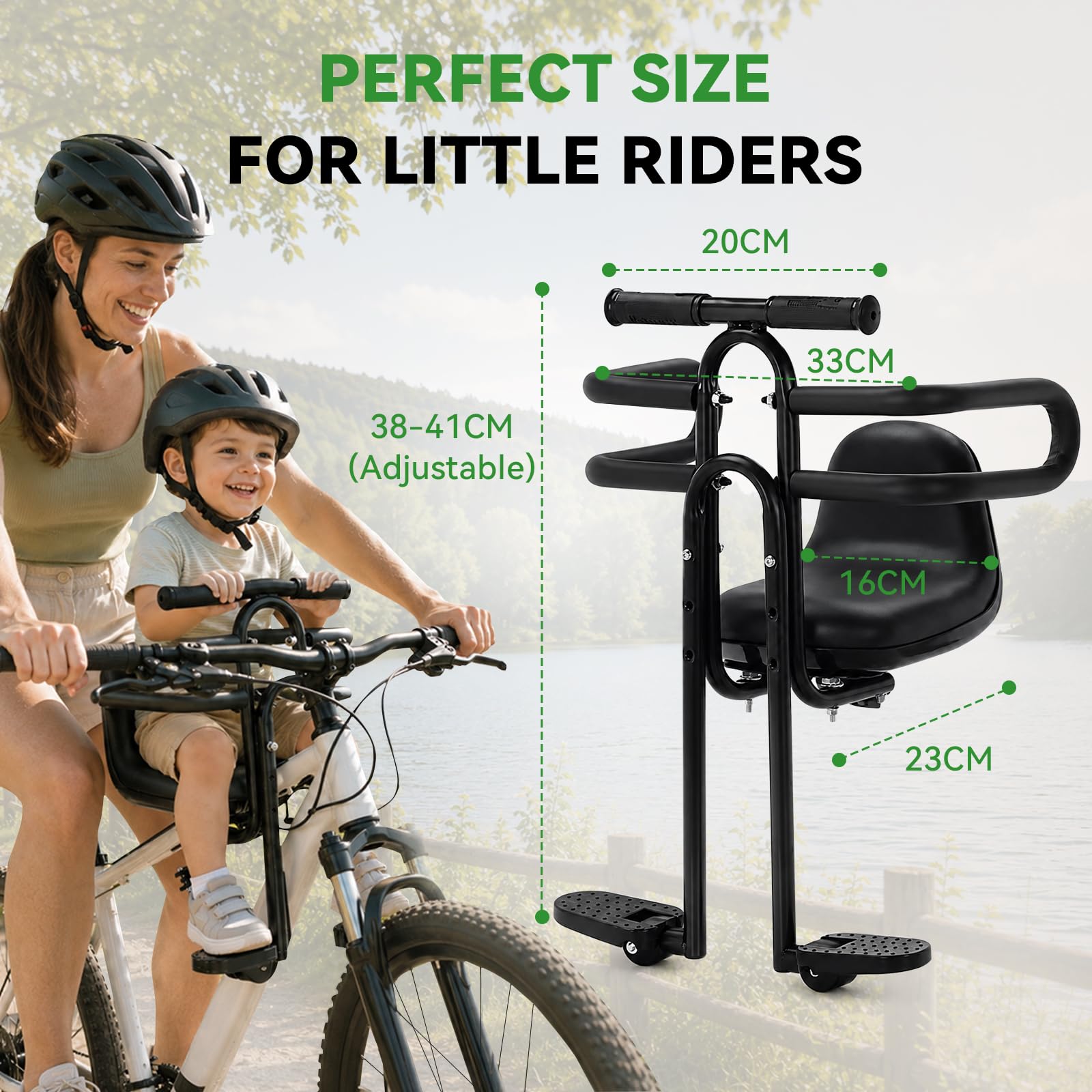 Kindersitz Fahrrad Vorne, Kinderfahrradsitz mit verstellbarem Sitzwinkel | mit Armlehnen, Fußstützen, Fahrradkindersitz Kindersitz Vorne für Mountainbike, Cityräder, Falträder
