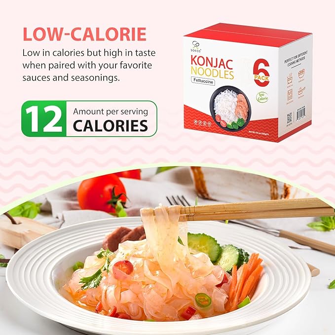 Soeos Konjac Noodles, Fettuccine Pasta, 8.8 oz (250g)*6 Pack miniatura 3