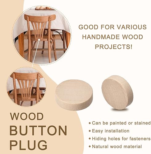 Miniatura 4 de uxcell 60 tapones de madera de cabeza plana, tapón de tornillo de botón de madera de 1316 pulgadas, tapones de madera, tapas de agujero de tornillo