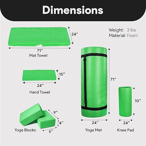 Miniatura 3 de BalanceFrom 7-Piece Yoga Set with 71x24x0.5 Inches Extra Thick Mat and Carrying Sling Includes 2 Blocks, Stretch Strap, 2 Towels, and Knee Pad for