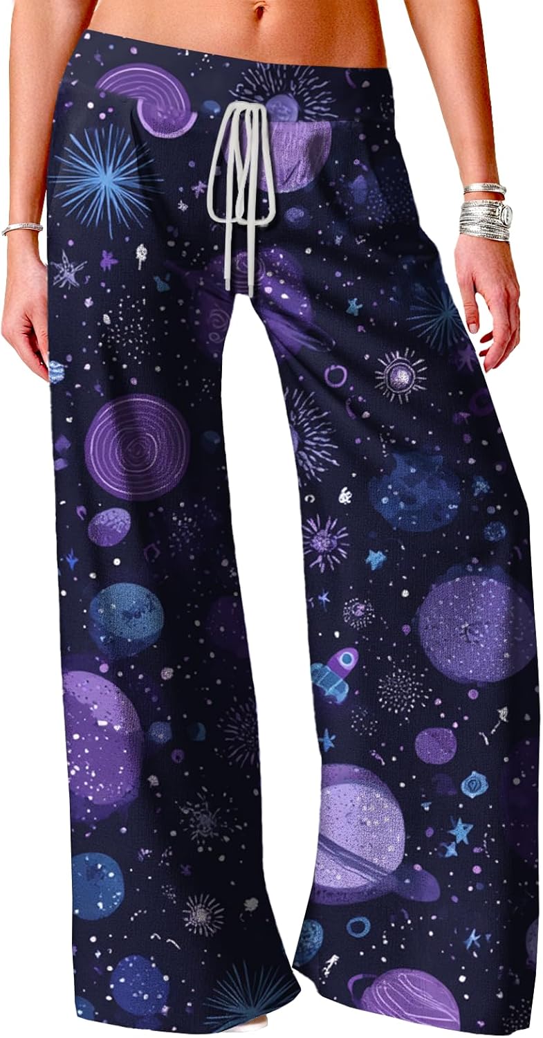 Wide Leg Trousers Women Drawstring Trousers Flowy Work Pants with Pockets Fashion C...