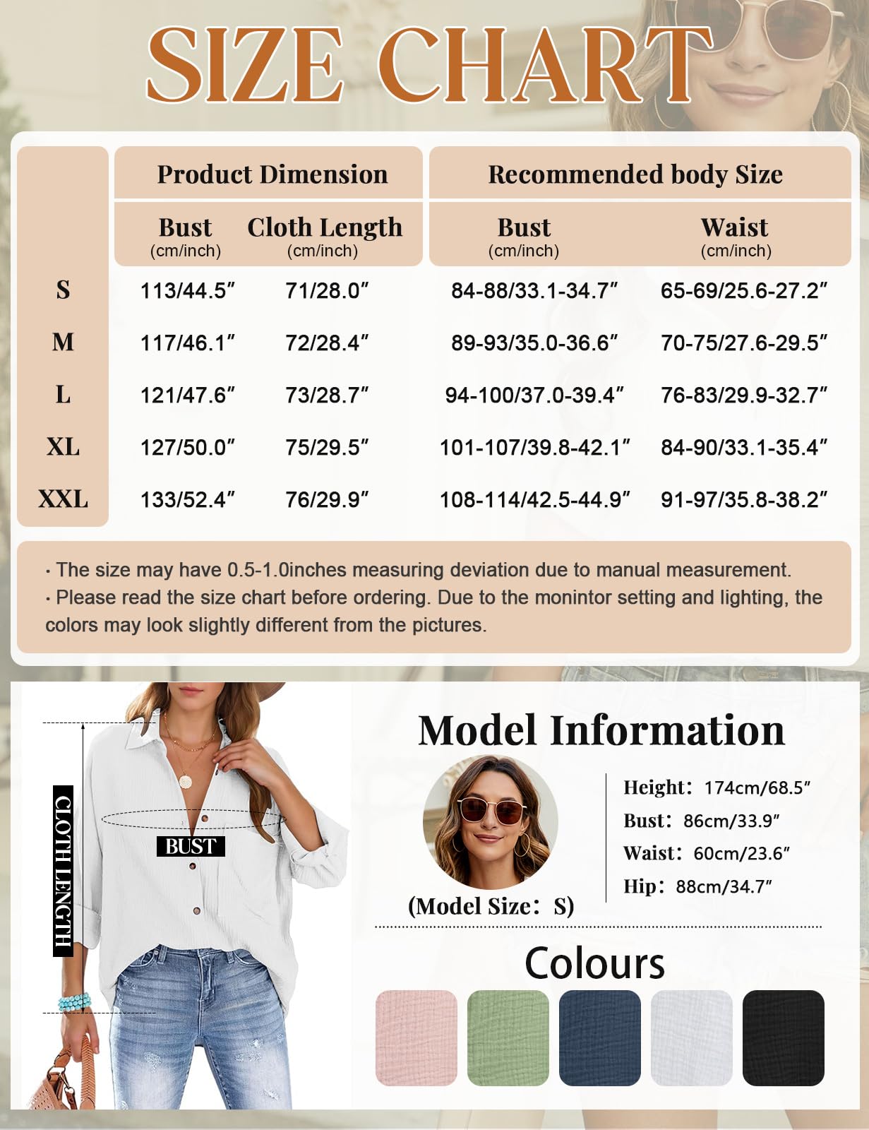 Lonya Camicia Donna Elegante Camicetta Bianca con Scollo a V 100% Cotone Blusa Maniche Lunghe Casual con Bottoni, vestibilità Ampia, Top con Tasca