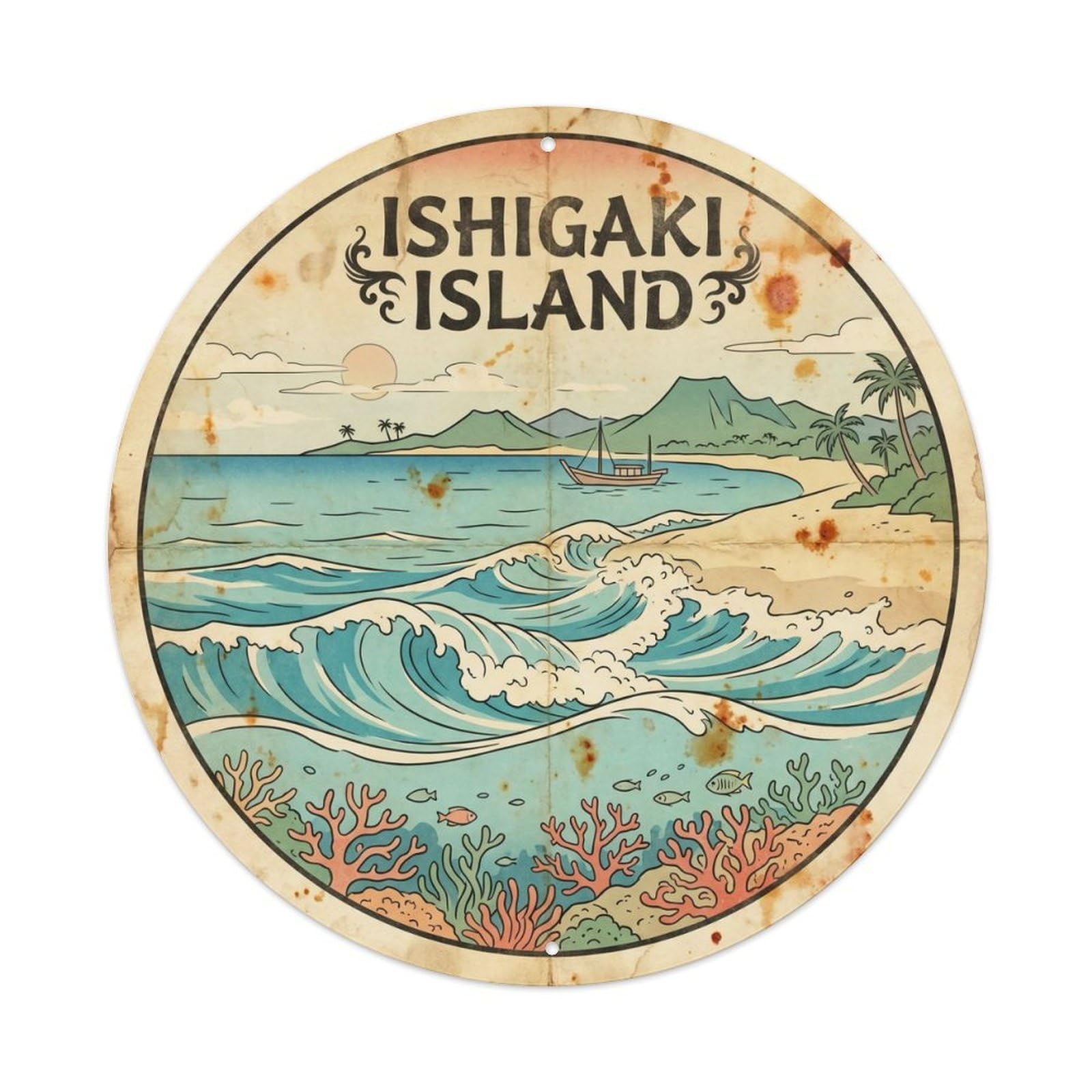 Ishigaki Island City Ink Illustration Travel Metal Tin Sign