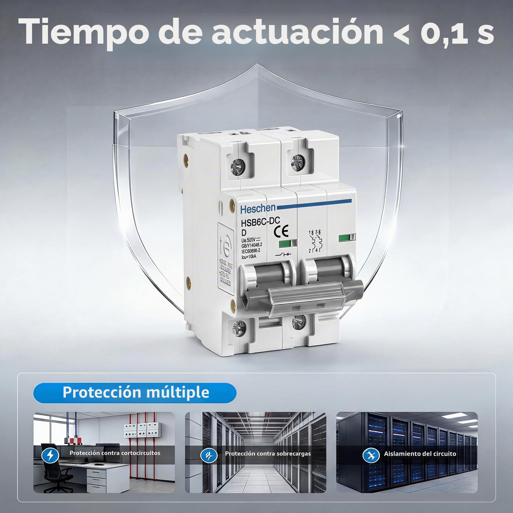 Heschen Disyuntor miniatura DC HSB6C-DC 2 polos DC500V 100A Disyuntor fotovoltaico sistema solar Montaje riel DIN 35 mm