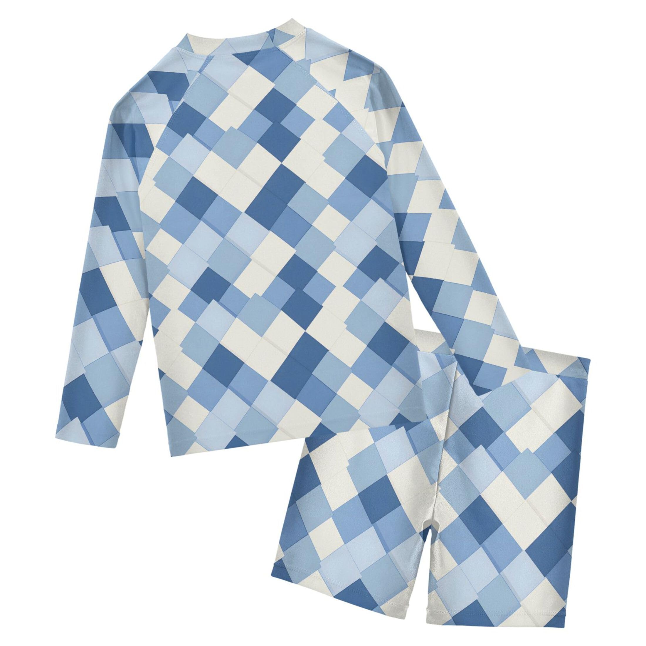 Buffalo Check Plaid Baby Boys' Toddler Long Sleeved Rashguard Swim Bathing Suit Set B0403547