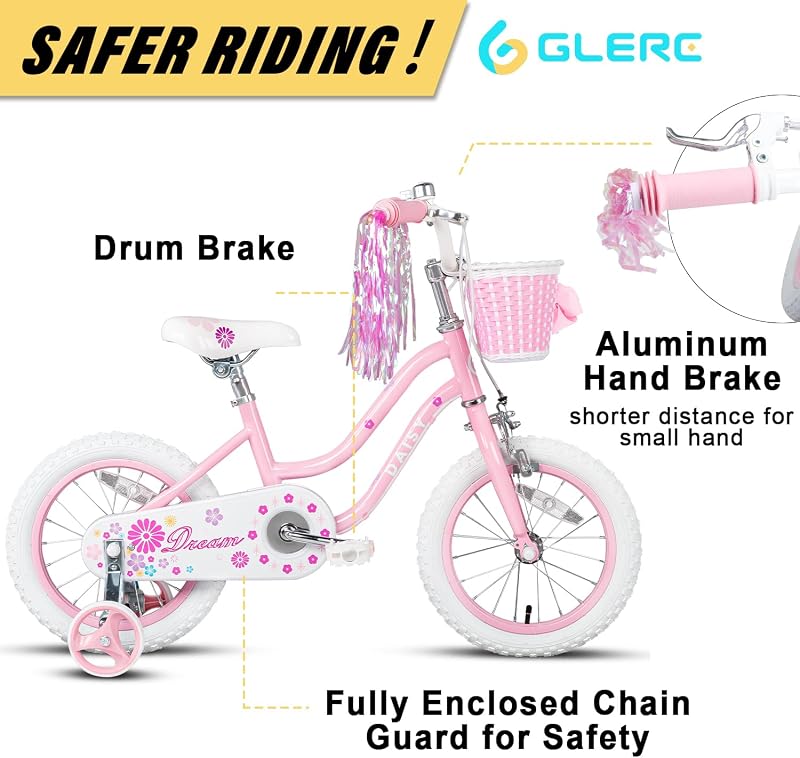 Glerc Gyerek Kerékpár 12/14/16 Colos Lányoknak Kosárral és Stabilizátorokkal