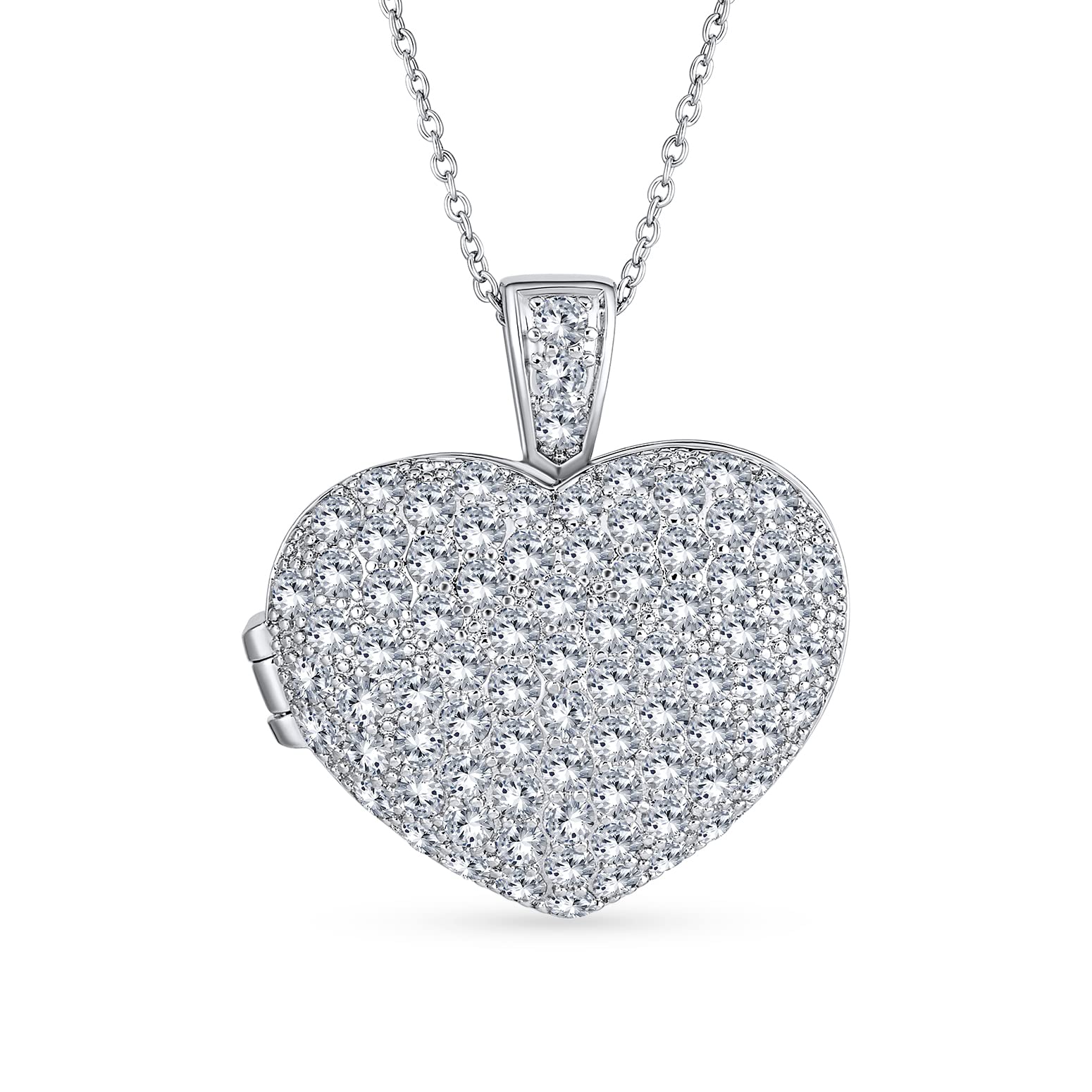 Bling Jewelry Grande ciondolo a forma di cuore con pavé di zirconi cubici, diffusore di profumo per aromaterapia, collana per donne e adolescenti.