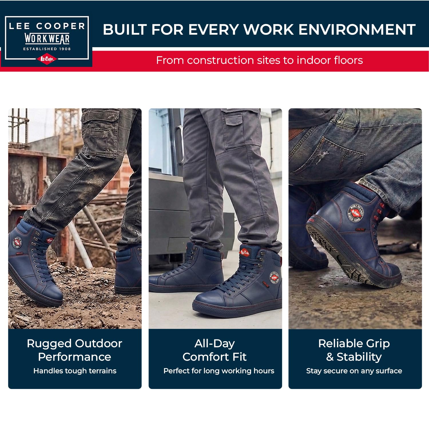 Lee Cooper LCSHOE022 Unisexowe obuwie ochronne robocze w stylu baseballowym z metalowym podnoskiem antypoślizgowe lekkie