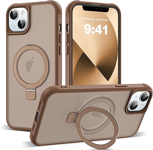 Miniatura 32 de Funda de grado militar compatible con iPhone 14 Plus de 6.7 pulgadas, con soporte magnético invisible tipo anillo, compatible con MagSafe y gran
