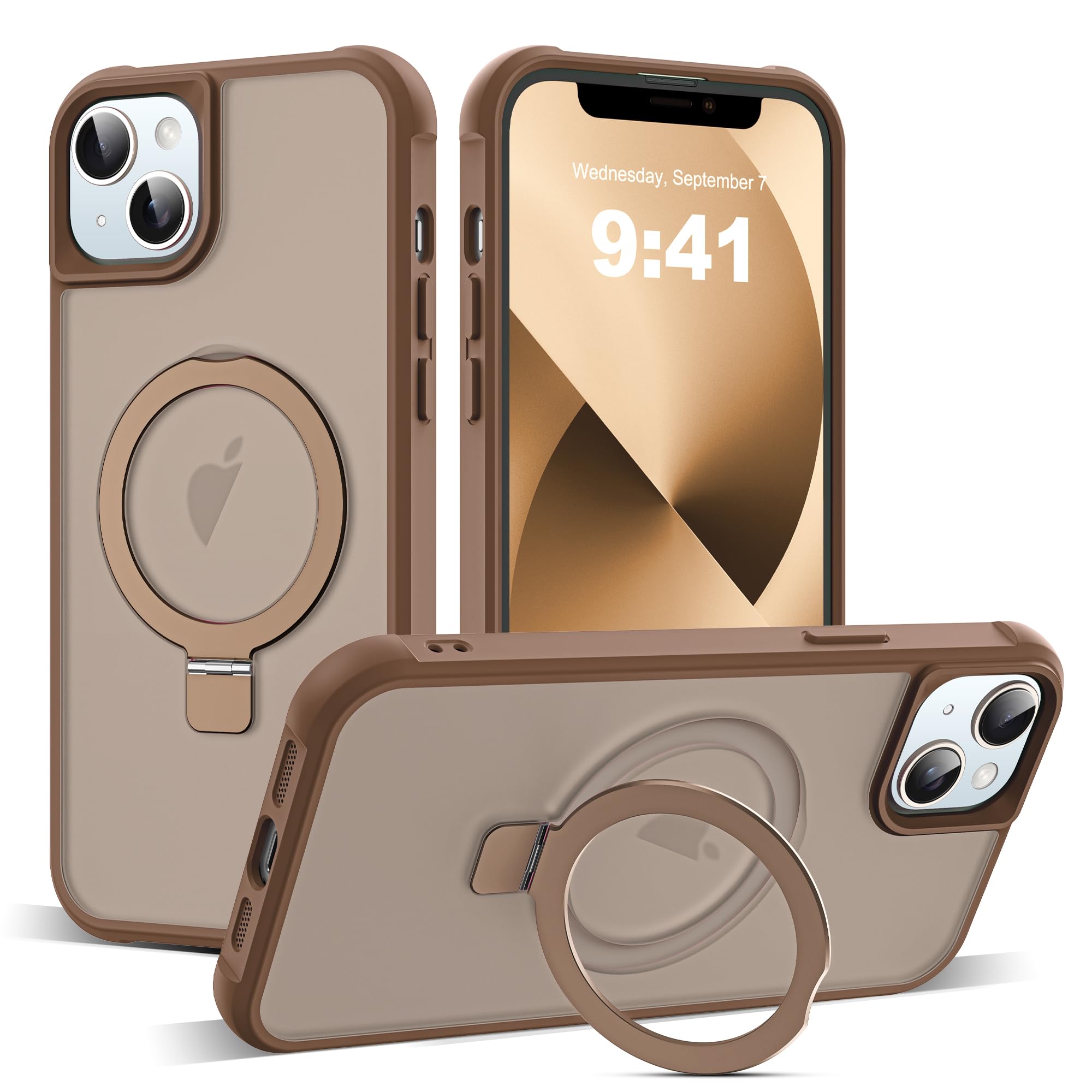 SKYLMW Compatible with iPhone 13/14 Case with Stand,Desert Brown | iPhone 13 Case iPhone 14 Case 6.1",Magnetic Ring Stand,Compatible with MagSafe,Military-Grade Protection,Great Grip Feeling