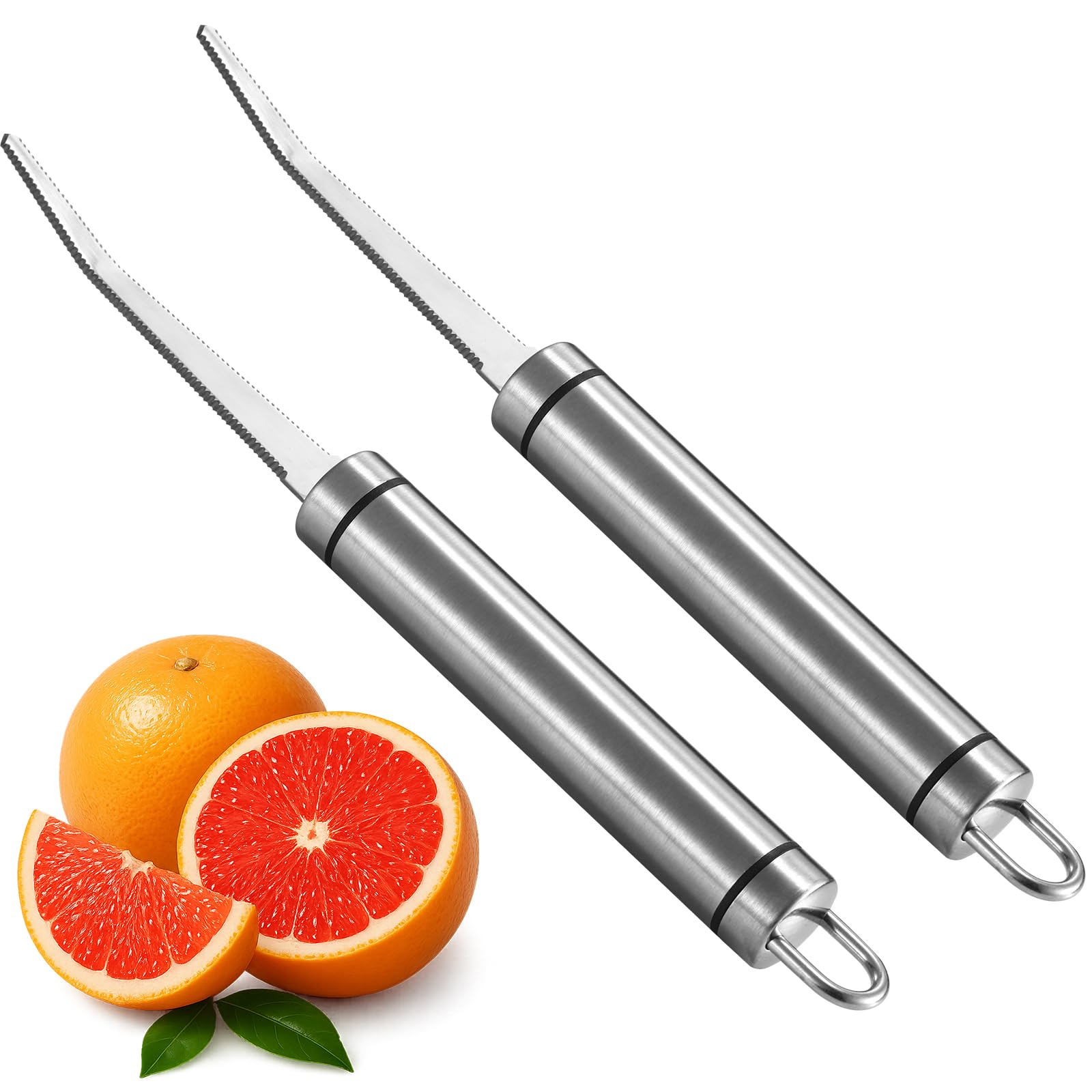 Grapefruit Knives 2 Pack, Stainless Steel Grapefruit Utensil Knife, Serrated Edge & Thick Gauge Handle, Kitchen Tool with Non-stick Plating for Kiwi, Mango, Dessert, Apple, Citrus Fruit