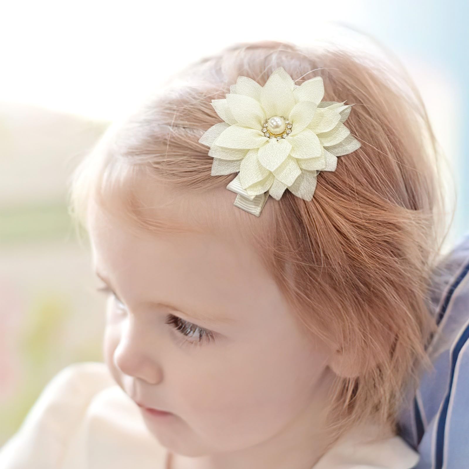 DeD 40 fermagli per capelli in chiffon da 5,8 cm, con fiore di strass, piccoli fermagli per capelli per ragazze e neonati, set da 20 paia