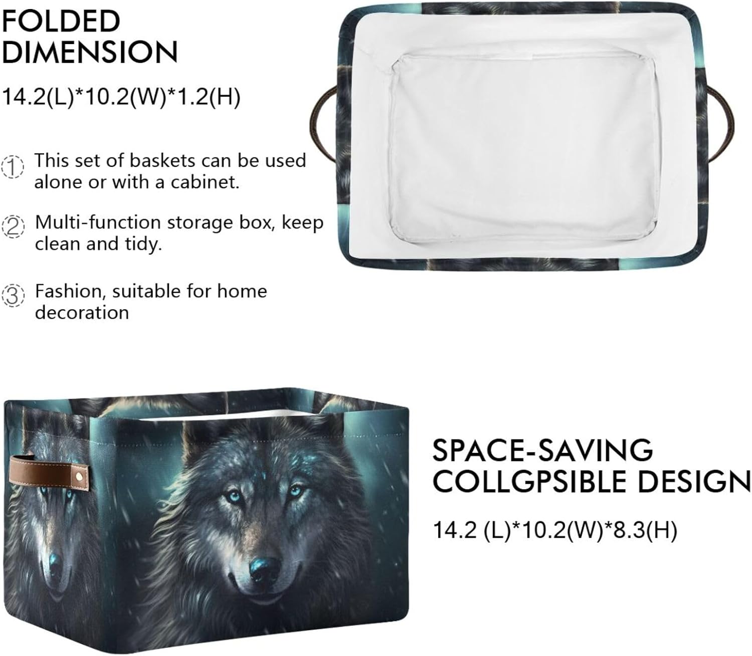 YETTASBIN Wolf Storage Basket 1PC, Large Collapsible Toys Clothes Organizer, Long-Lasting Canvas Storage Bin with Handle for Shelves Closet Laundry Home Office Decor