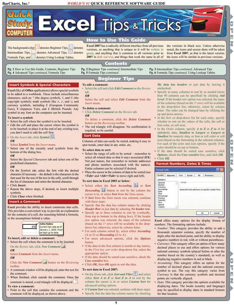 Excel Tips & Tricks, Quick Reference Guide
