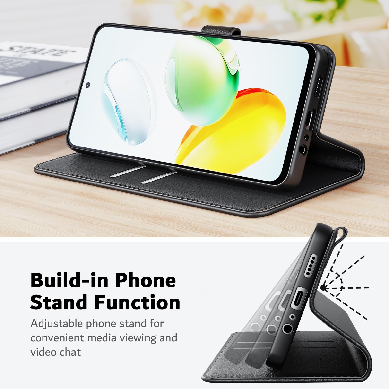 YQINHHME per Honor 200 Smart (6.80) Custodia Flip Cover + Vetro Temperato, PU Pelle Flip Stand Slot Schede Case Custodia con 9H Durezza Pellicola Protettiva - RosRed
