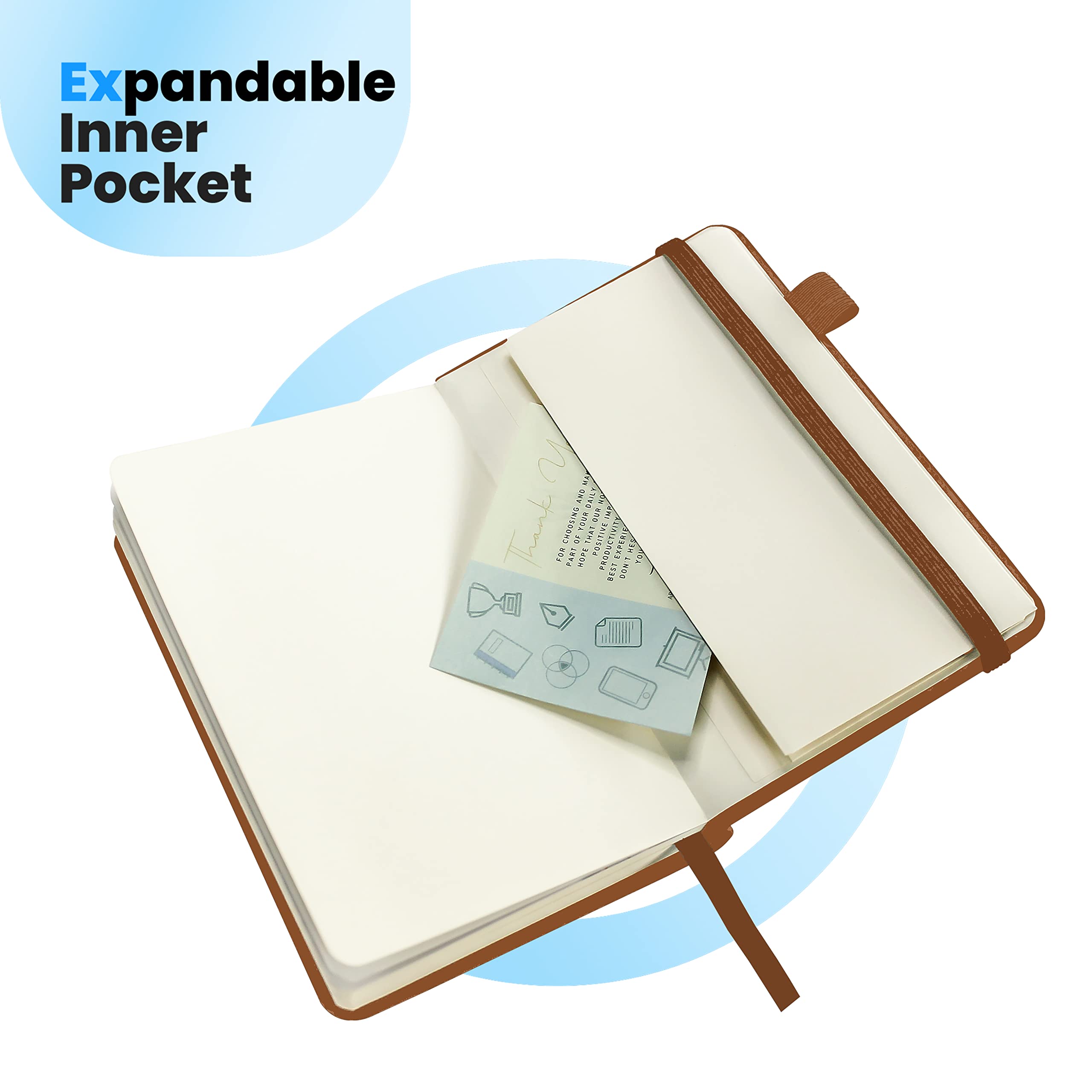 Tasalas Pocket Notebook Portable A6 Notebooks with Inner Pocket and Elastic Band, 80 GSM Lined Paper Notepad - Image 4