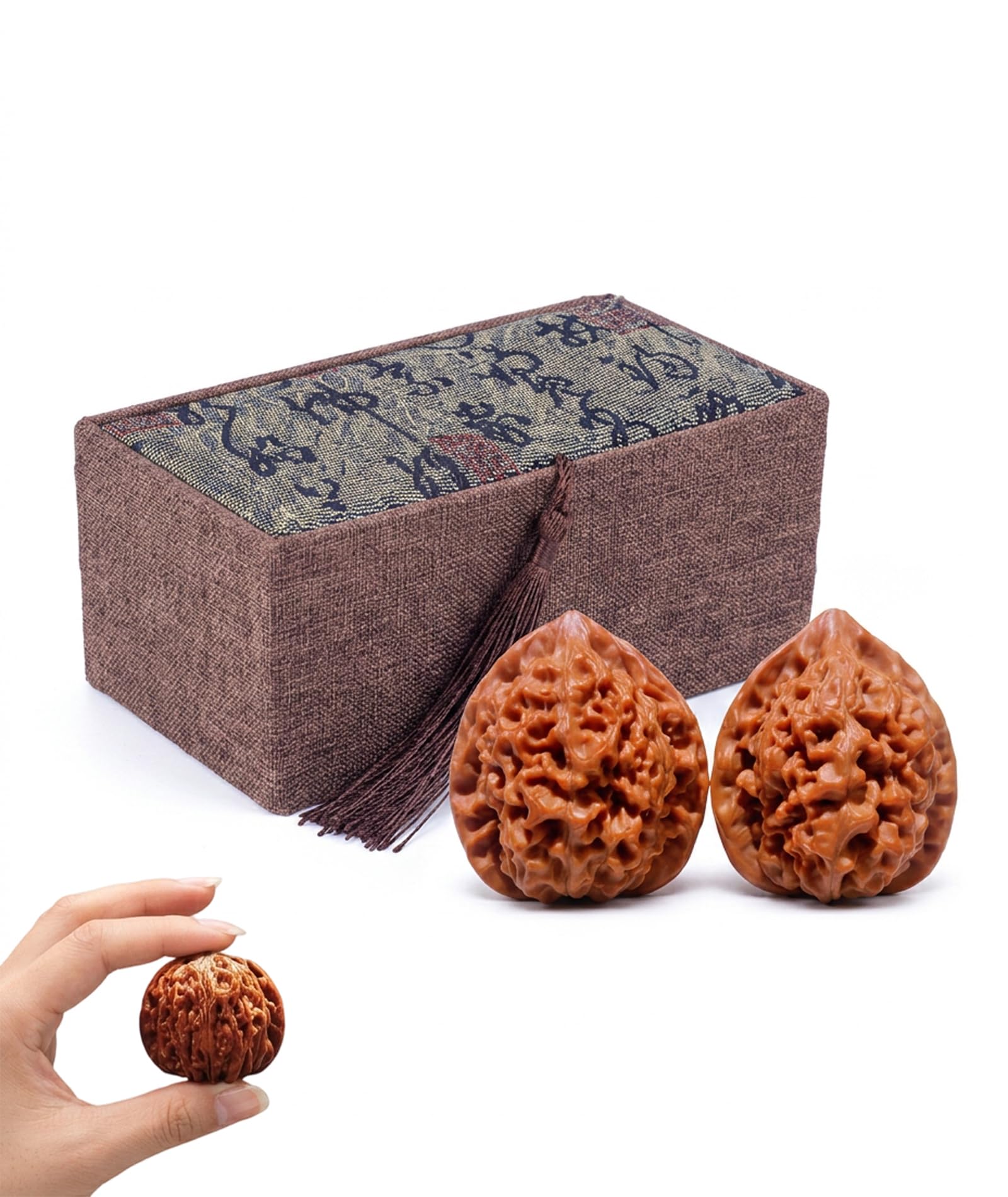 3Pcs Wenwan Walnuts, Stress Ball, Wenwan Walnuts Gift Set with Green Calligraphy Storage Box, Traditional Hand Exercise Balls for Desk Collection and Relaxation-picture-32