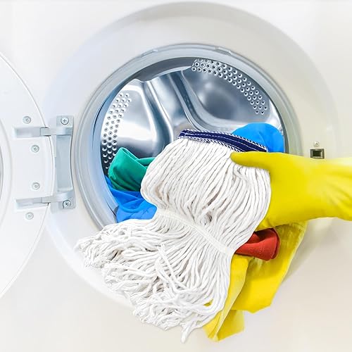 Miniatura 5 de FoldTier Trapeador húmedo de cuerda con bucle para limpieza de suelos, lavable industrial, comercial, trapeador de algodón resistente con mango de