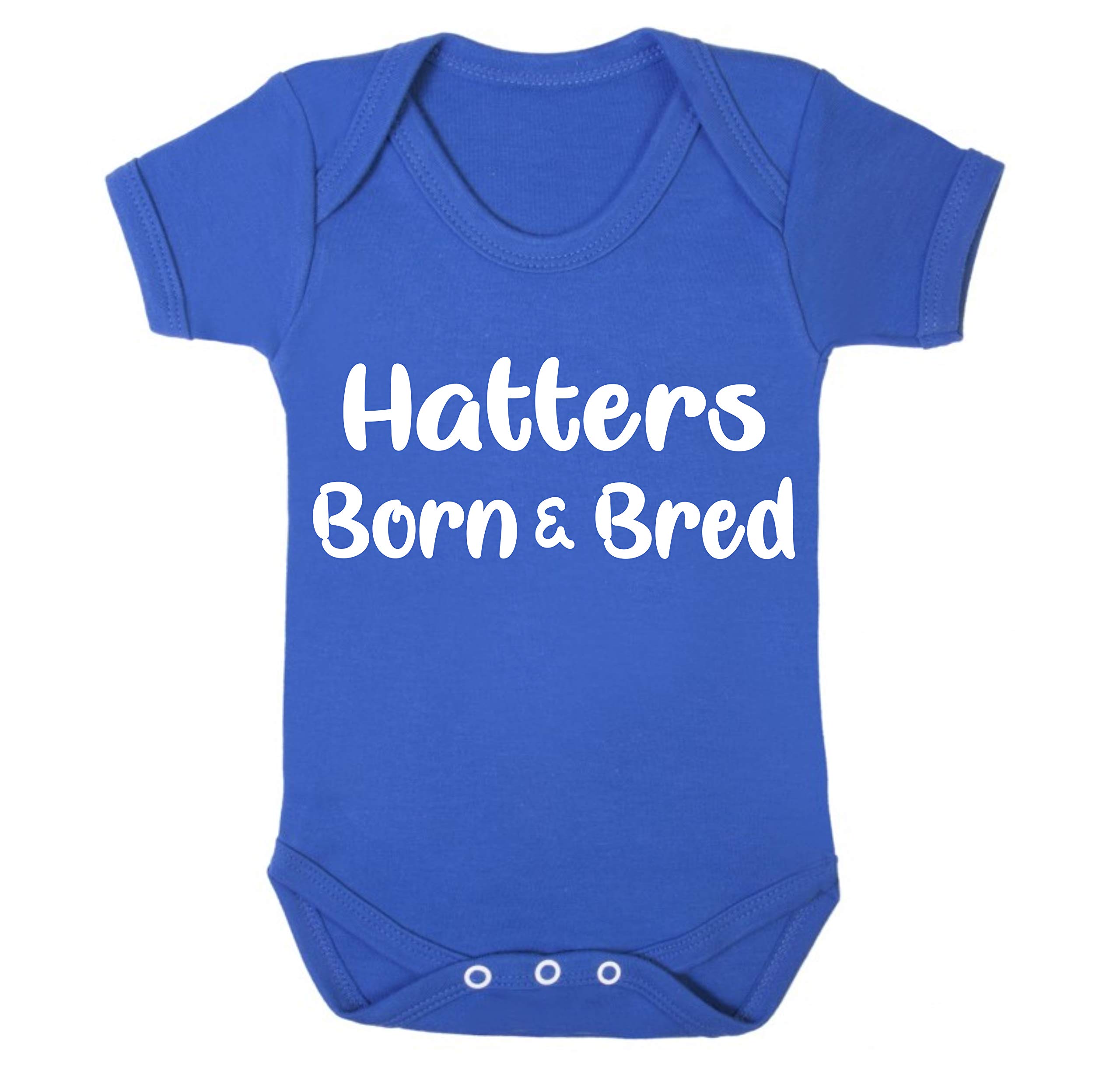 Hatters Stockport County Born and Bred Football Premium Baby Vest Grow Romper Girl boy Gift Present Shower Newborn Age 0-3 Months White