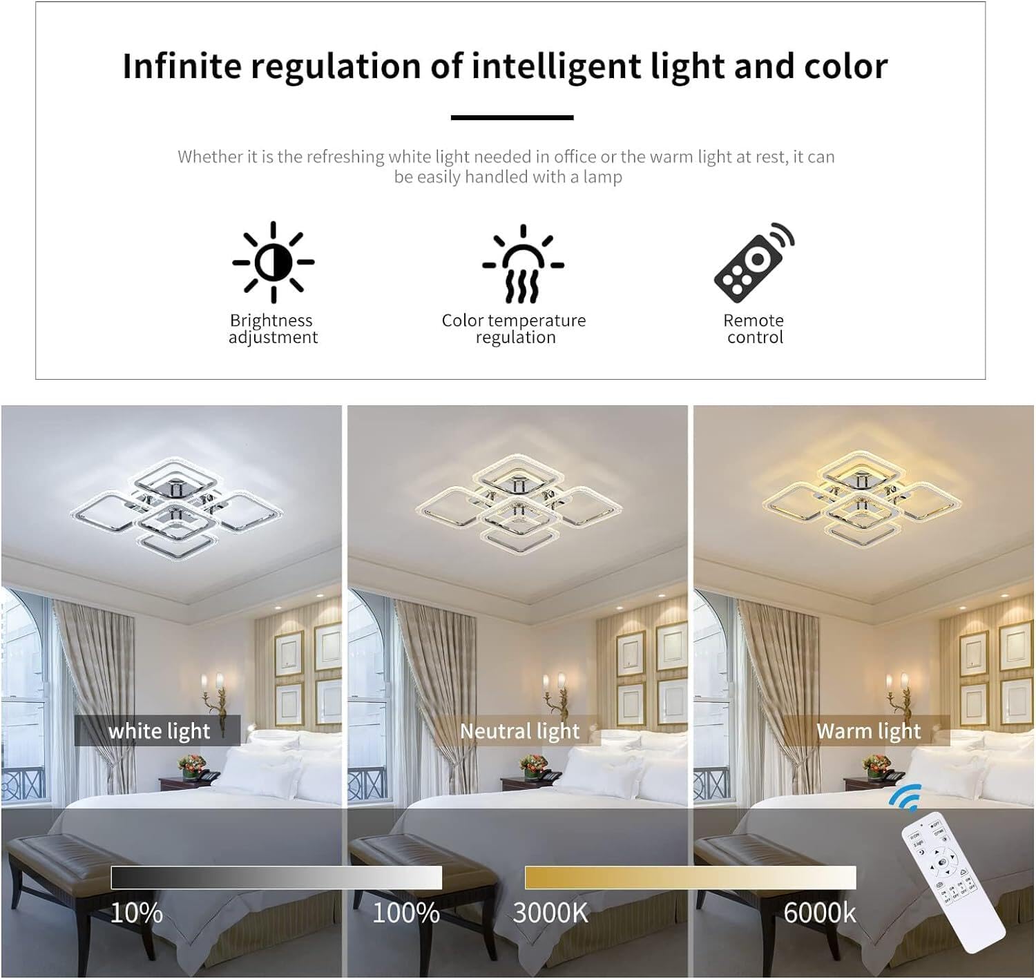 Qcyuui Plafoniera LED Quadrata Lampadari Moderni a Incasso, 100 W Dimmerabile Camera da Letto Lampade da Soffitto Design Nordico per Soggiorno Cucina con Telecomando/Cromo