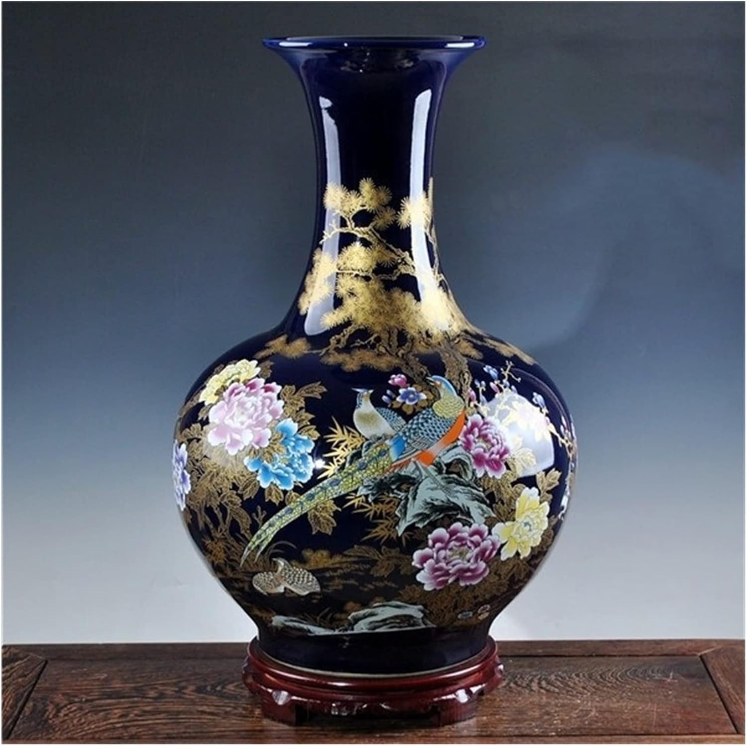 Vase Desktop Antique Porcelain Royalblue Desgin Big Floor Chinese Classical Decoration Large Ancient Palace Vases(D)