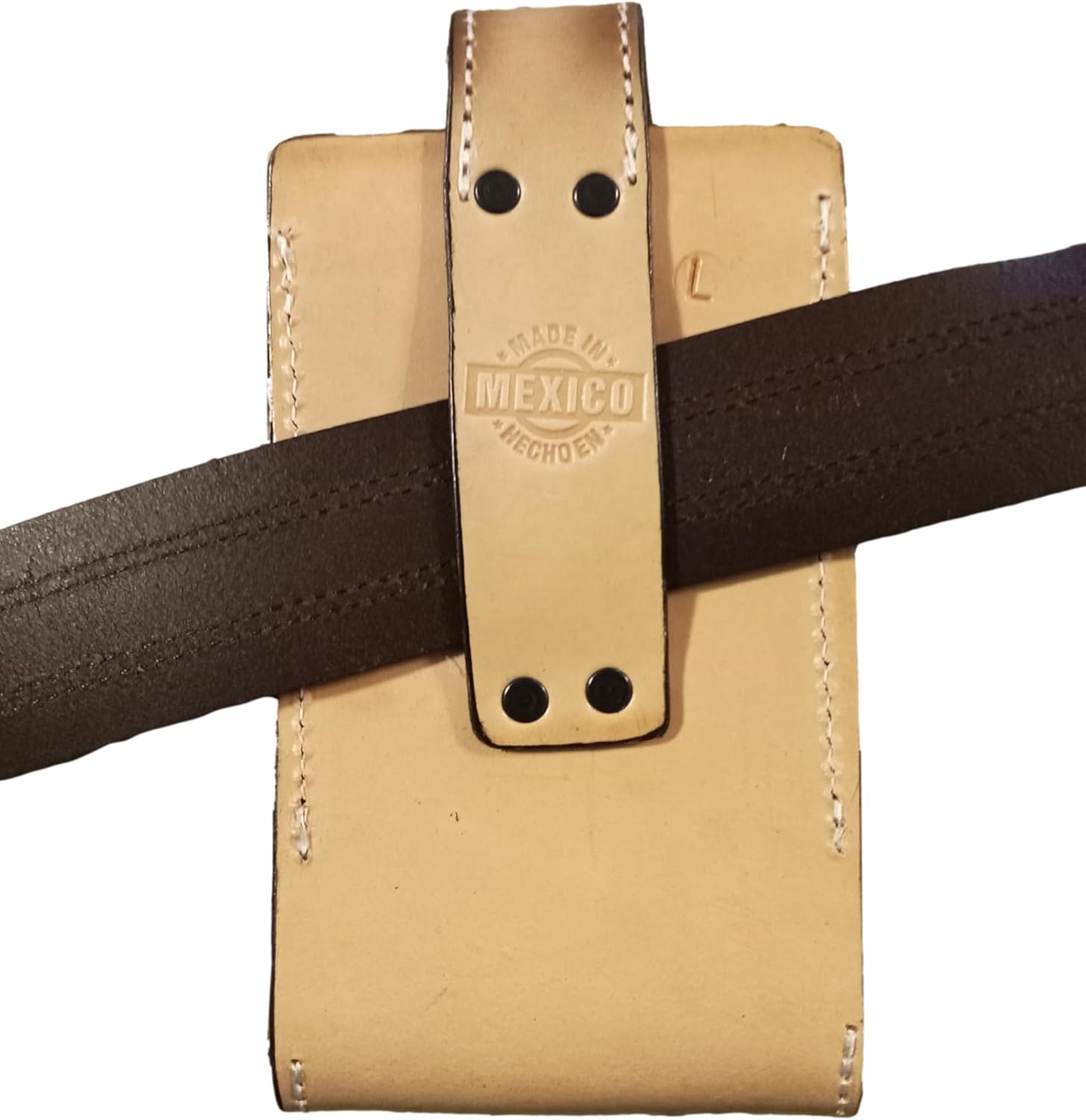 Western autentic Leather Mexican Cell Phone case for Belt with Magnetic Closure. Universal Size (Capuccino)