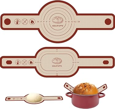 Silicone Bread Sling Oval and Round, 2 PCS Nonstick&Reusable Bread Baking Mats, Easy-To-Clean Dutch Oven Liners, Sourdough Bread Baking Supplies Oval and Round, Red