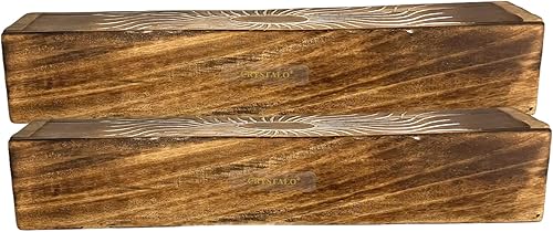 Vista 44 de Paquete de 2 quemadores de incienso de madera tipo ataúd - Incrustaciones de latón de 12 pulgadas - Compartimento de almacenamiento (Buddha)