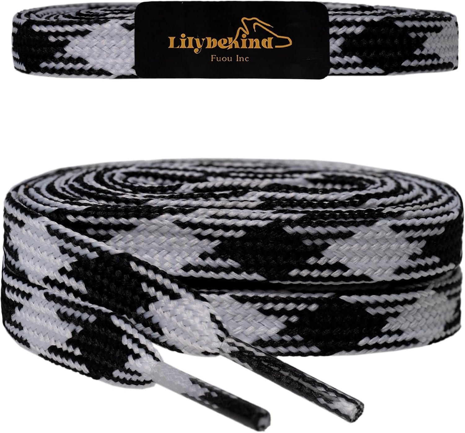 WOMGKDA 5/16 Inch 51 Inch Colored Flat Replacement Shoelaces for Sneakers Casual Shoes, Black White