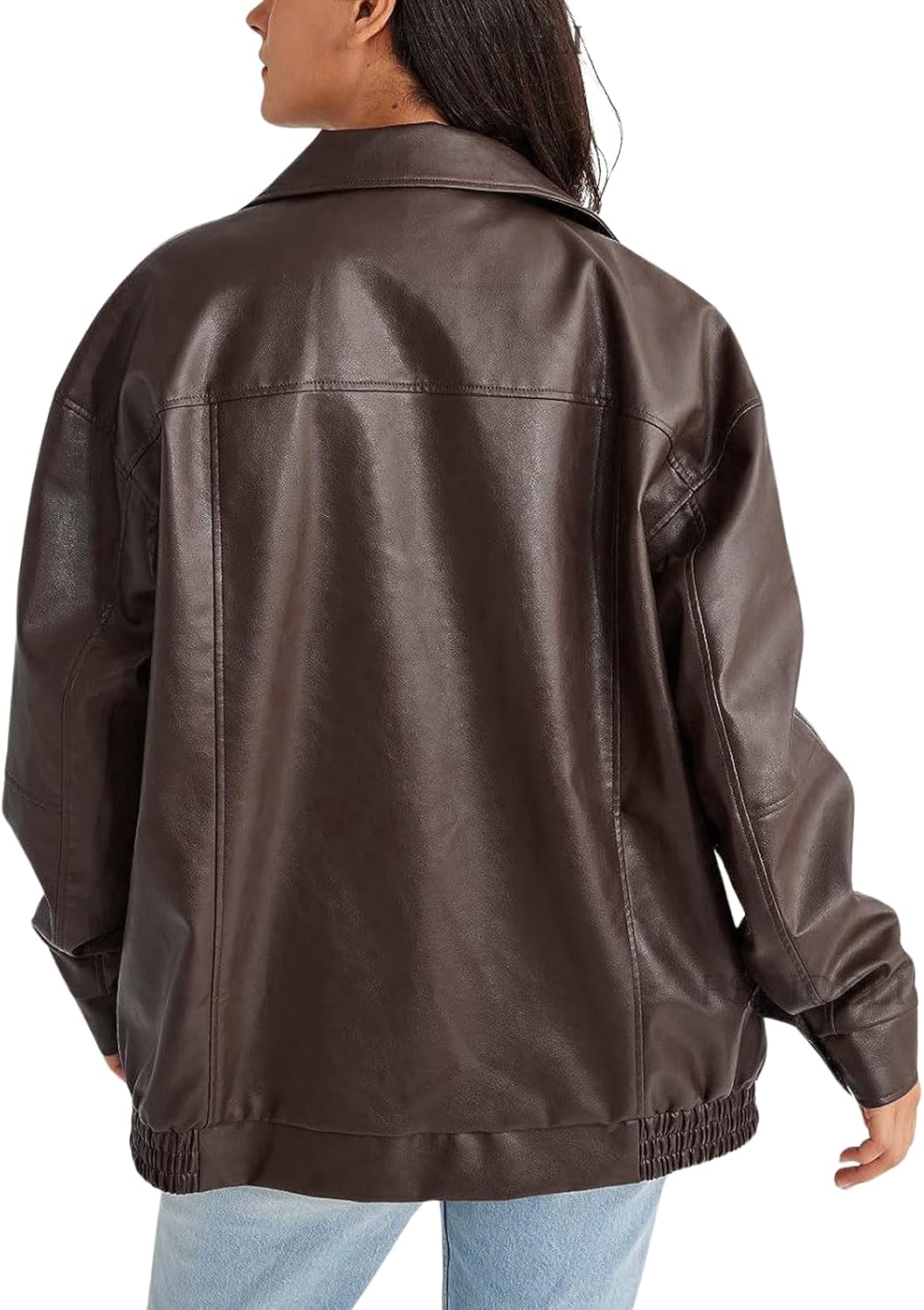 Womens Faux Leather Jackets Oversized Motorcycle Jacket Bomber Coats Fashion Outfits Spring Fall Clothes - Image 5