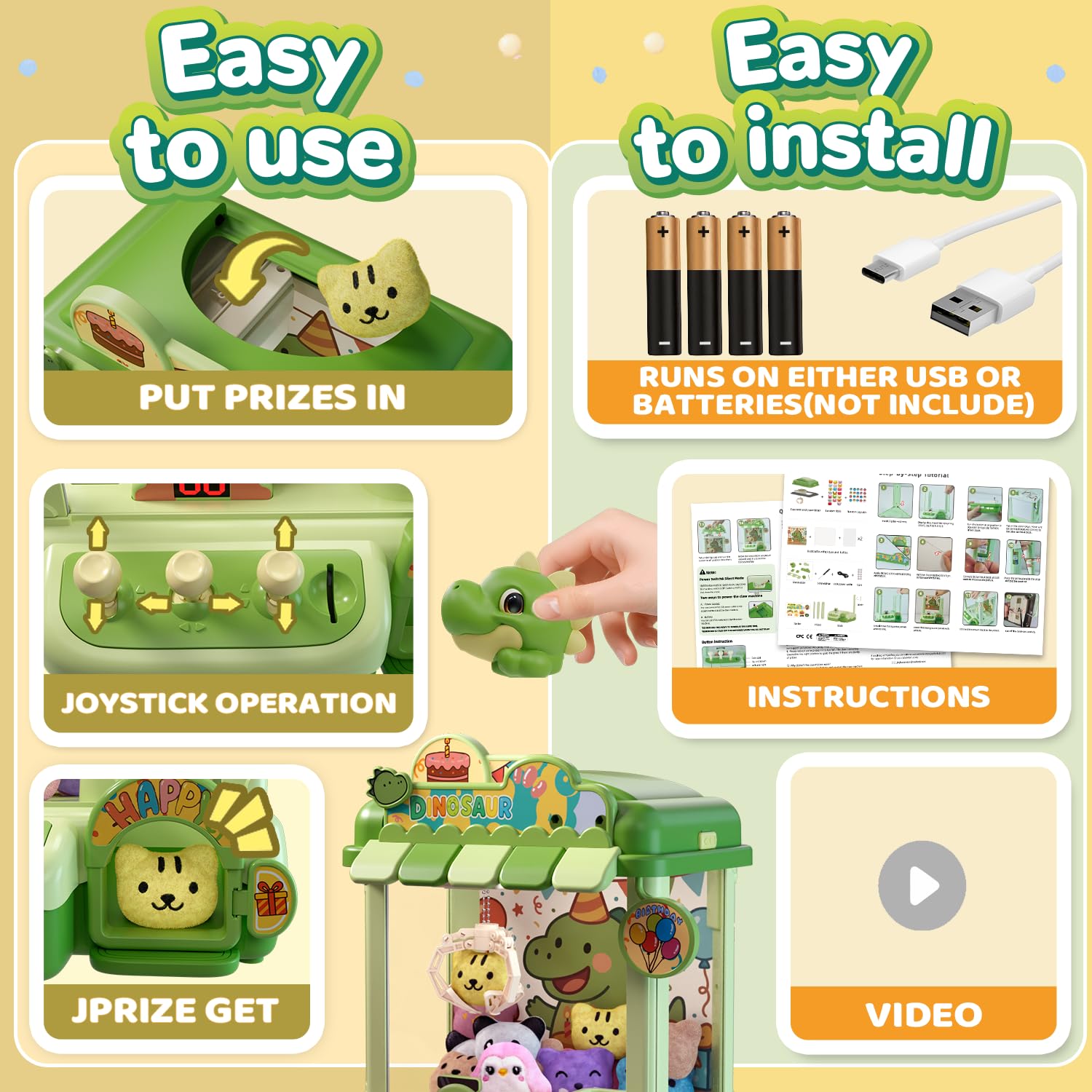 Amazon.com: Joyfox Dinosaur Claw Machine for Kids, Dino Vendng