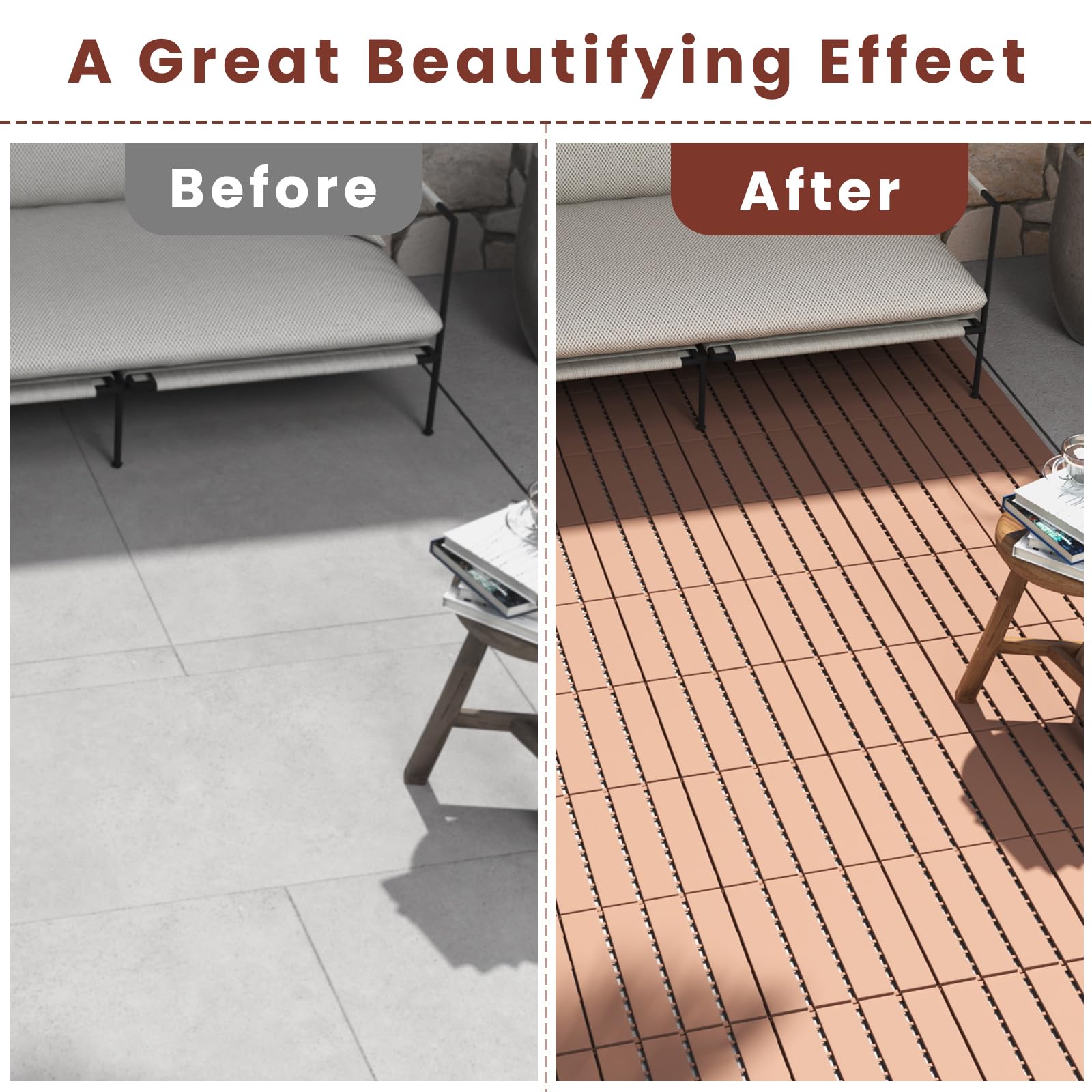 Rovibek Interlocking Deck Tiles 44 Pack Patio Tiles 12 X 12in Floor Tile Patio Flooring Outdoor