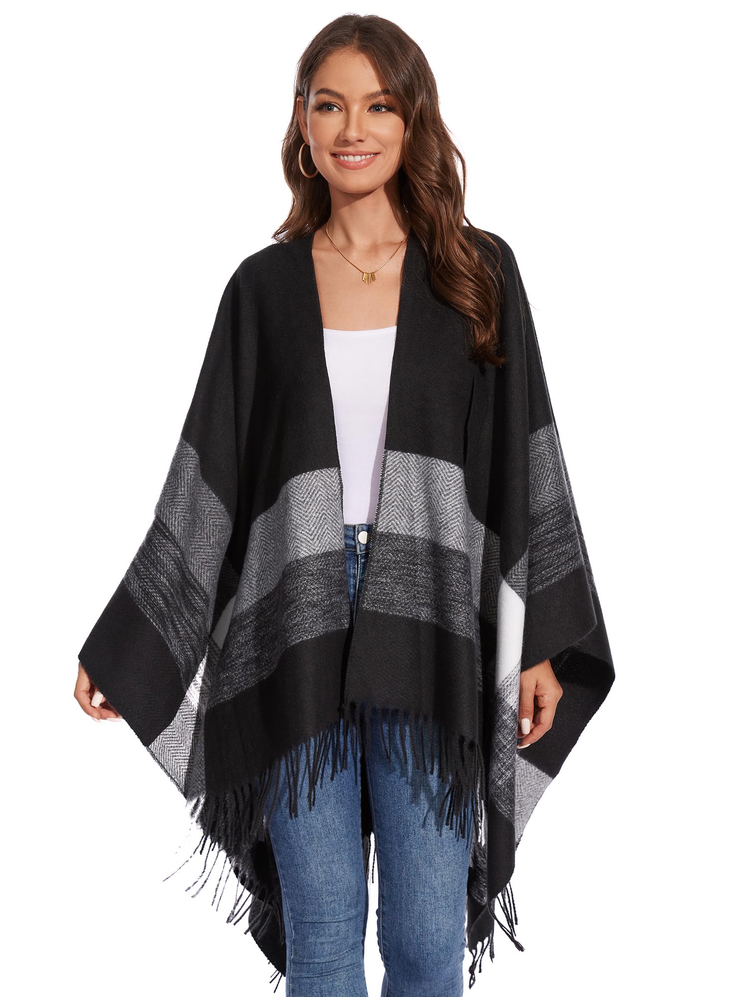 colornival Elegante Mantella da Donna con Fronte Aperto Poncho Morbido, Adatto per Primavera, Autunno e Inverno