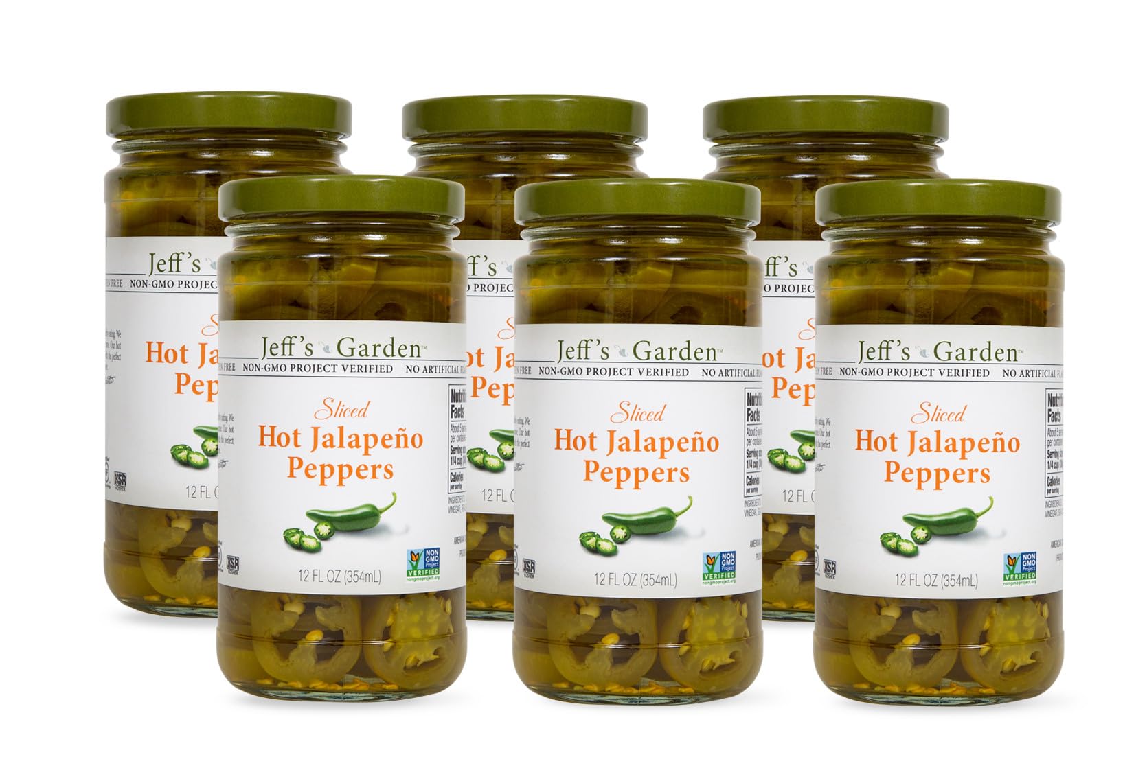 Jeff's Garden Sliced Hot Jalapeno Peppers | Non-GMO, Gluten Free, Keto, Vegan, Kosher | 12 Fluid Ounce Jar (Pack of 6)