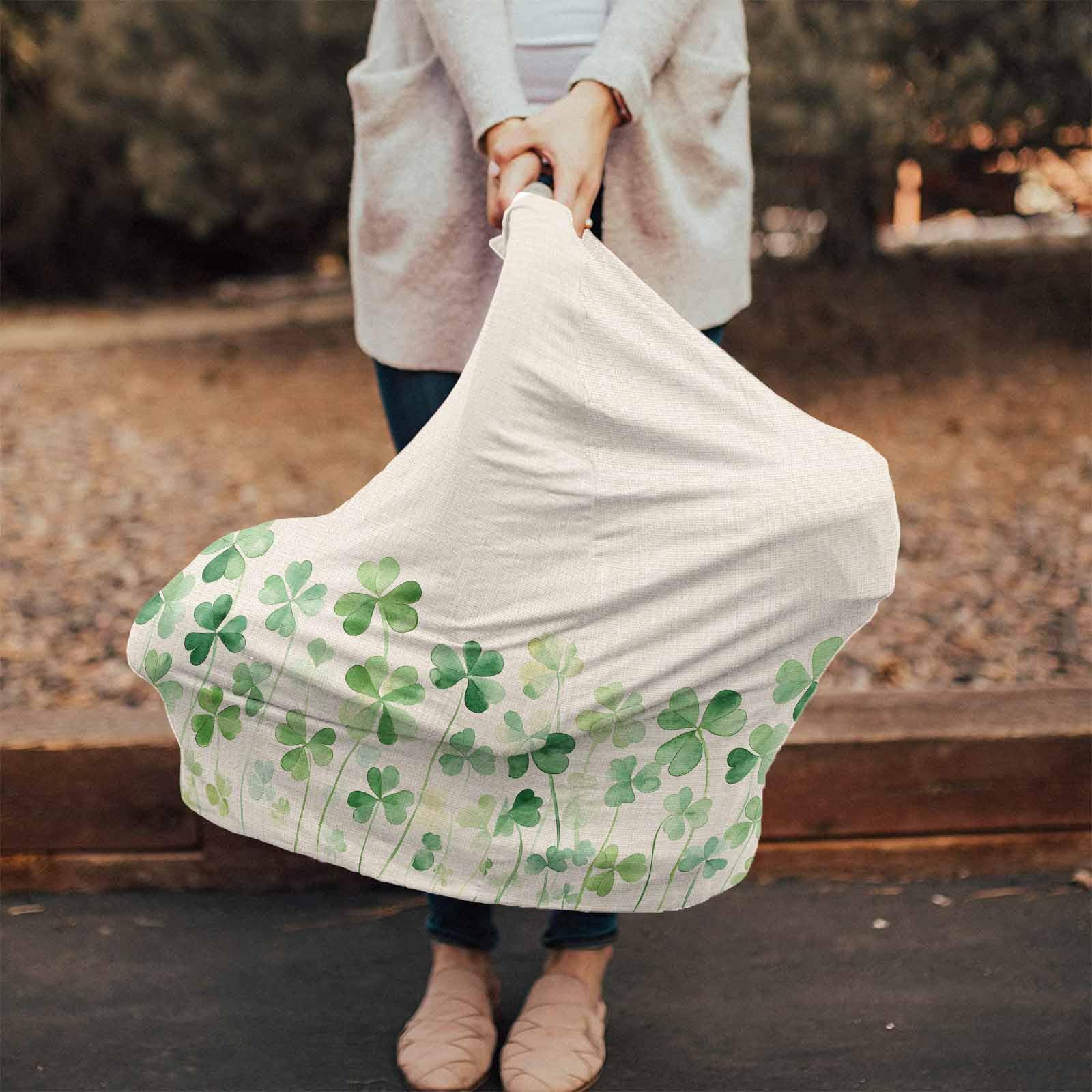 Nursing Cover for Breastfeeding Scarf, St. Patrick's Day Watercolor Green Shamrocks Beige Baby Car Covers Super Soft Multi Use for Canopy Shopping Cart Cover Blanket Stroller Cover