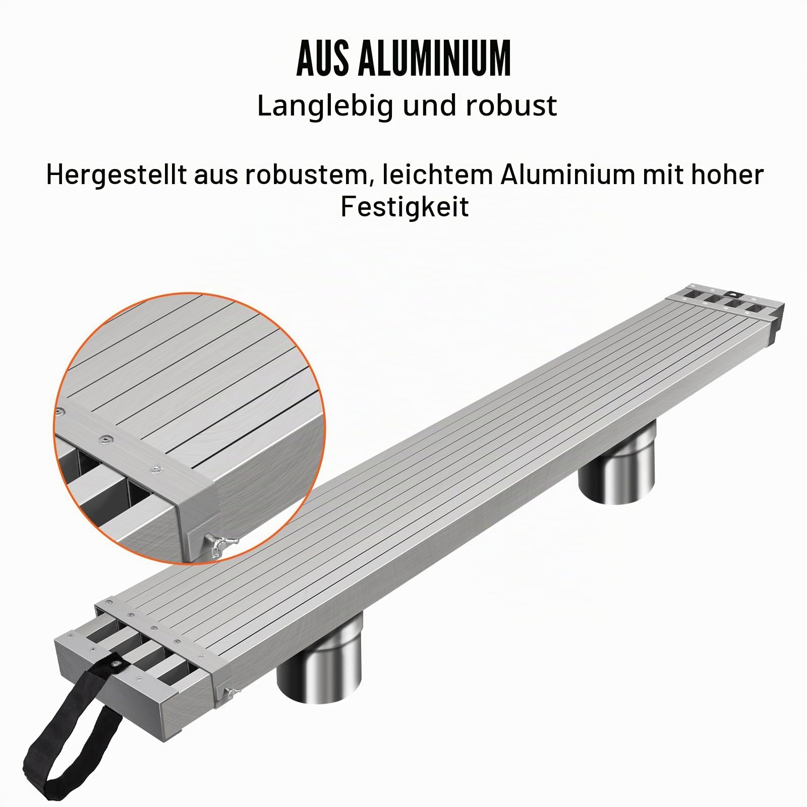 VEVOR Aluminium-Arbeitsplanke, 1,76-2,65 m Teleskopplanke, 200 kg Tragkraft Aluminium-Verlängerungsplanke, 325 mm Breite, Aluminium-Gerüstplanke mit rutschfester Plattform, Gerüstleiter-Zubehör