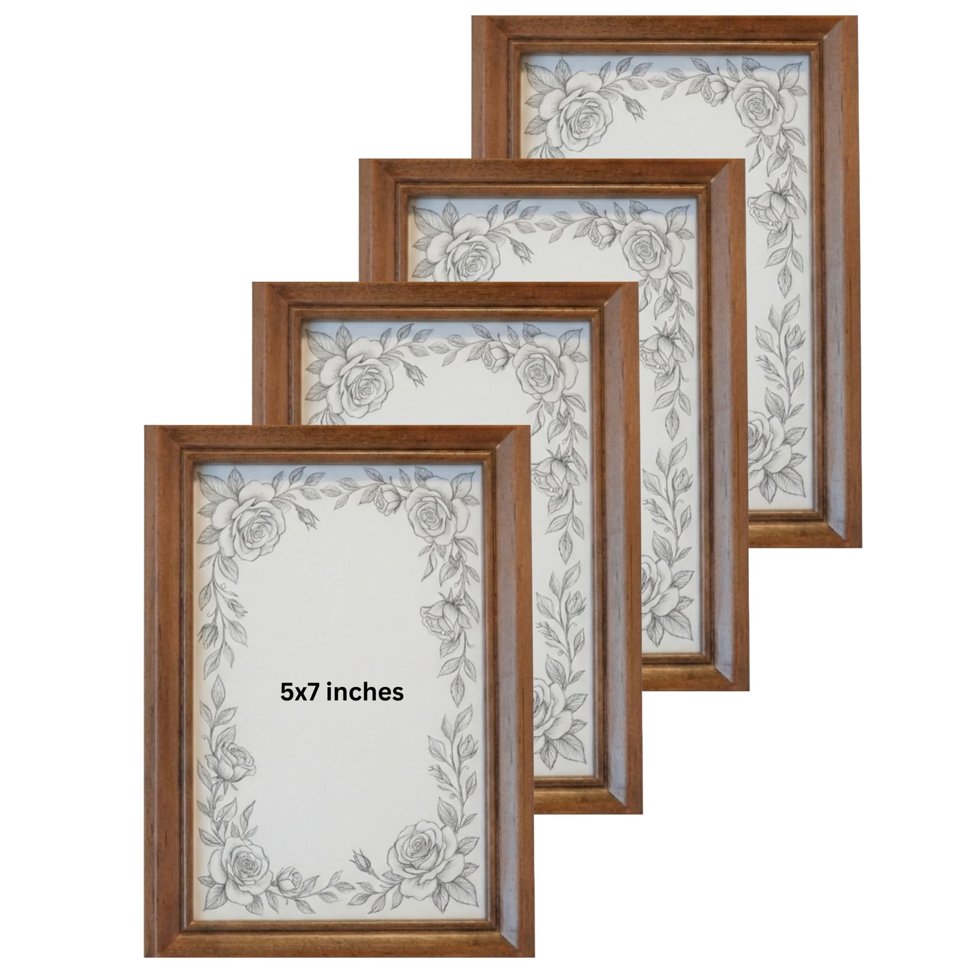 Concepts Pack of 4-5x7 Wooden Beveled Border Photo Frame | Pine Picture Holder for Artwork, Printed Memories, Coffee Table & Interior Decoration